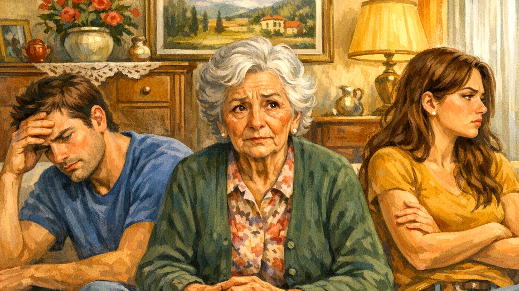 Nonna che fatica a gestire la scarsa tolleranza alla frustrazione dei nipoti giovani adulti, i quali reagiscono con irritazione o evitamento quando le cose non vanno come vorrebbero"