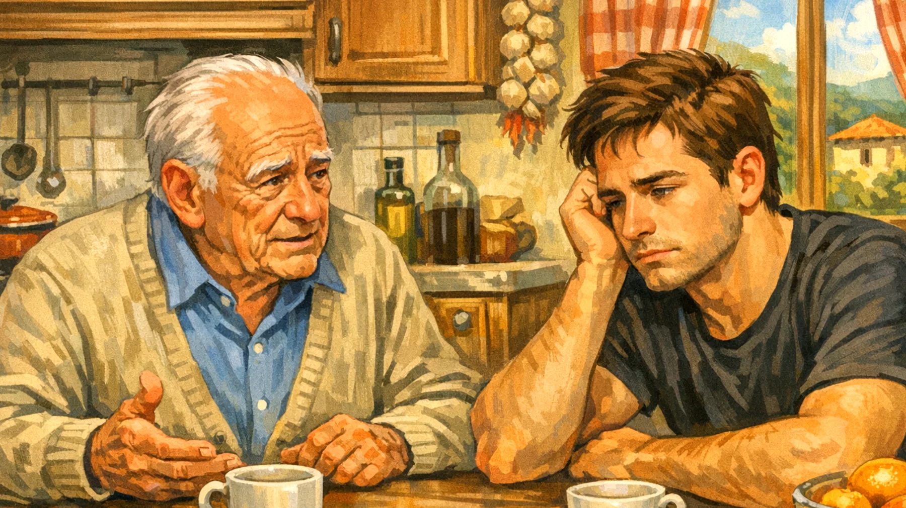 Il nonno si sente preoccupato perché il nipote giovane adulto ha abbandonato l'università o cambia continuamente percorso di studi, mostrando scarsa motivazione e determinazione nel portare a termine i propri progetti formativi"